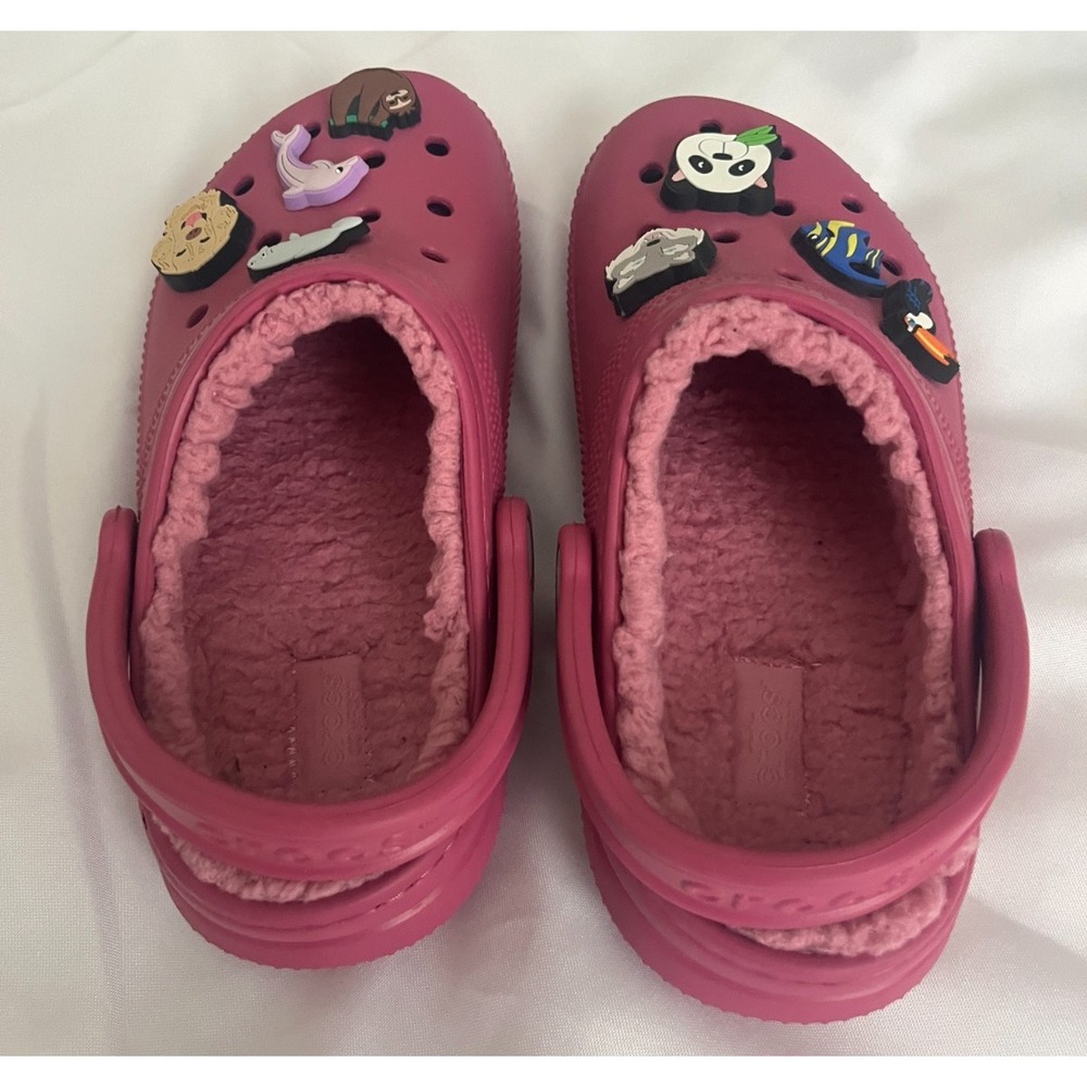 Crocs Mammoth Lined Clogs Magenta Pink Animal Jibbitz Charms Womens Size 6 - Picture 5 of 8
